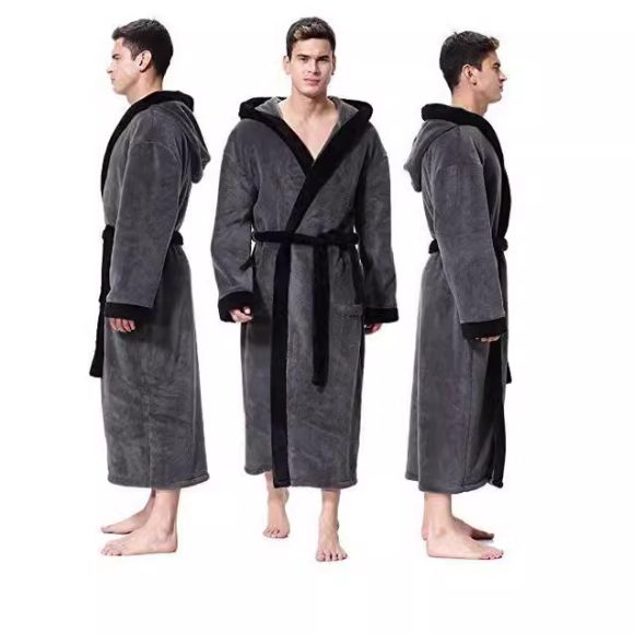 Men's Simple Colorblock Hood Patch Pocket Bathrobe - Image 5