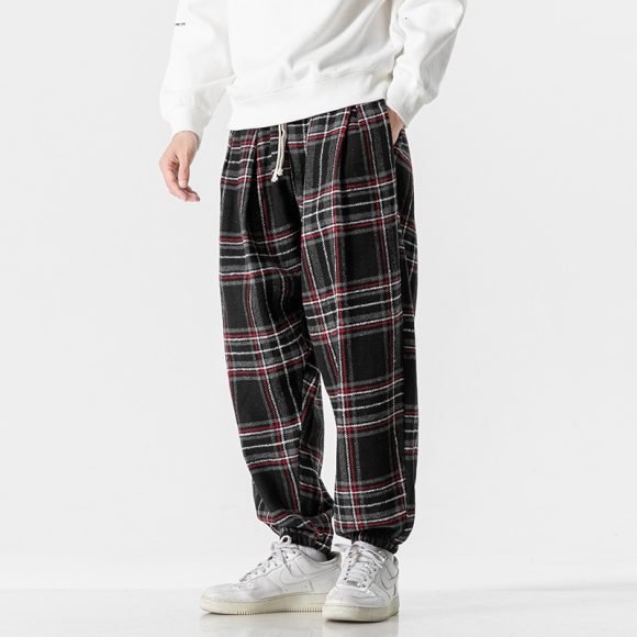 Hong Kong Style Plus Size Woolen Casual Harlan Plaid Pants - Image 2