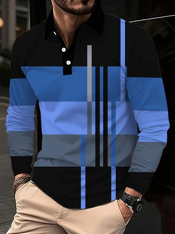 Men's Button Casual Slim Lapel 3D Printed Long Sleeve - Image 5