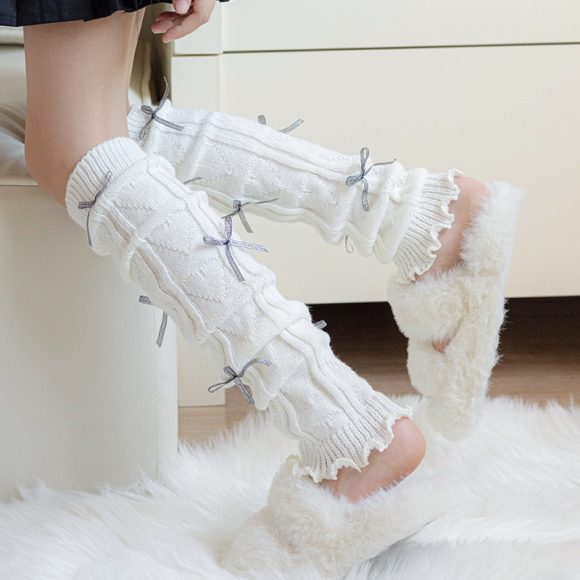Children's Foot Sock Female Autumn And Winter Bow Pile Style Leg Warmer - Image 6