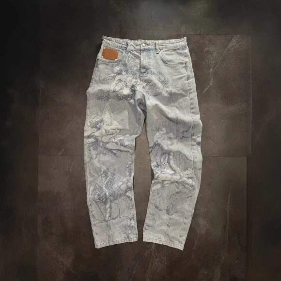 Casual All-match Graffiti Washed Worn Jeans - Image 2