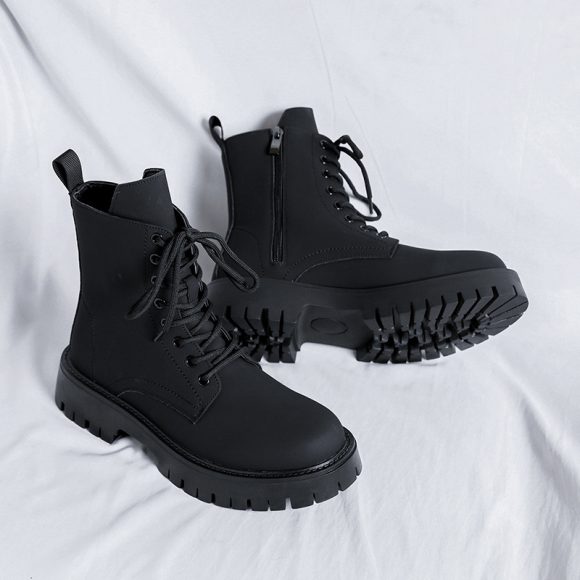 Black High-top Mid-calf Tooling Round Head Thick Bottom Martin Boots - Image 5