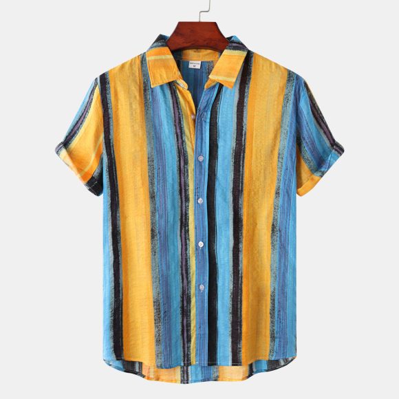 New Men's Contrast Color Striped Short-sleeved Shirt - Image 4