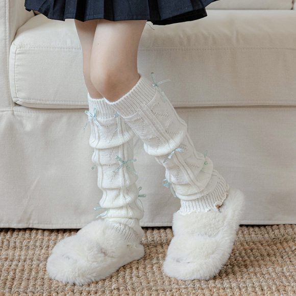 Children's Foot Sock Female Autumn And Winter Bow Pile Style Leg Warmer - Image 3