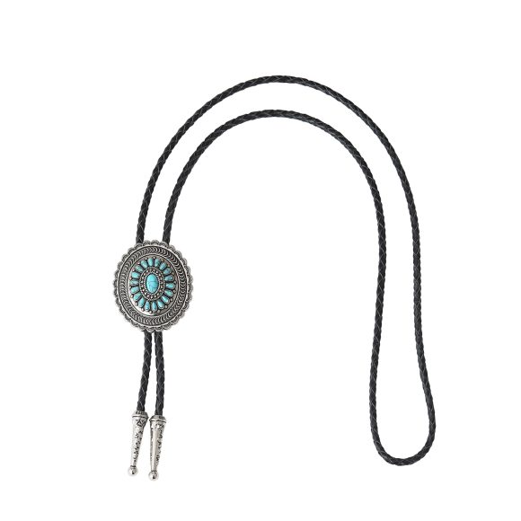 American Indian Western Style Turquoise Carved Bolo Tie - Image 4