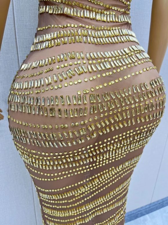 Sexy Luxury Shiny Rhinestone Dress Performance Costume Party Evening Dress - Image 5