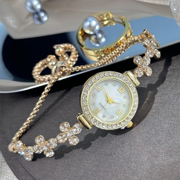 Flower-shaped Diamond-embedded Student Pull-out Bracelet Watch - Image 6