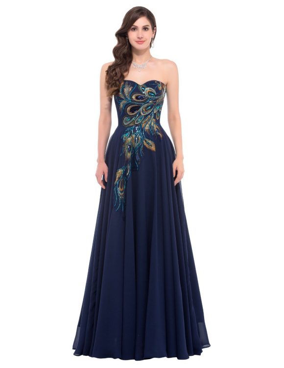 Embroidered Peacock Heart Collar Dress Chiffon - Image 3