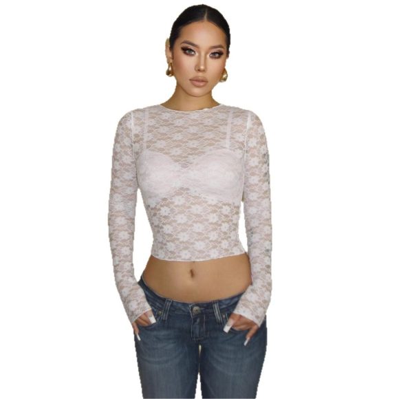 New Sexy Style Lace Short Top For Long-sleeve T-shirt Women - Image 6