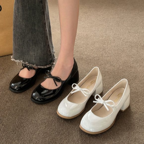 Vintage Bow Mary Jane Shoes Women