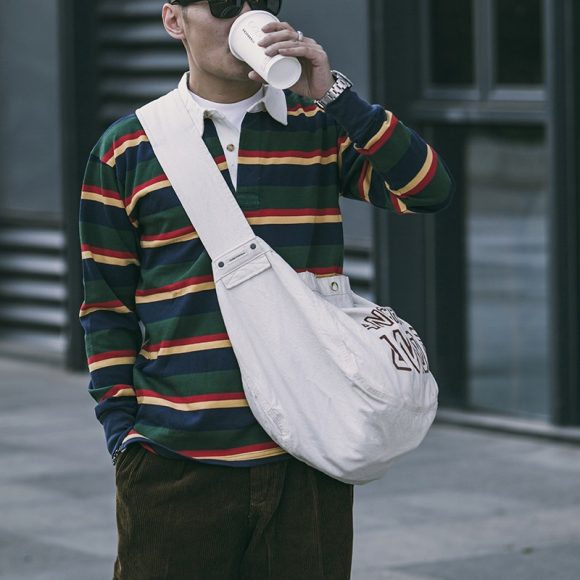 Men's Polo Collar Stripes T-shirt Retro Long Sleeve - Image 2