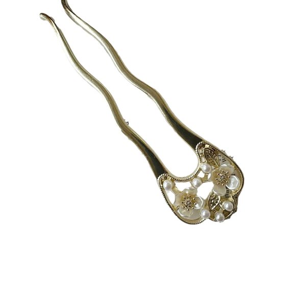 Elegant Beads Camellia Style U-shaped Hair Pin - Image 5