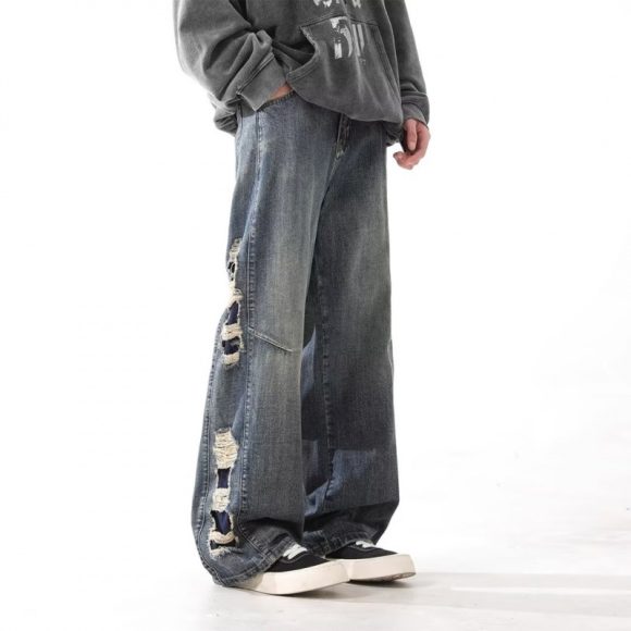 Washed Make Old Ripped Jeans Men's Straight Loose - Image 5