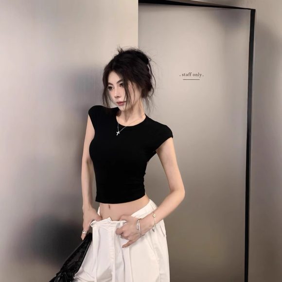 Cross Hollow Back Short-sleeved T-shirt For Women - Image 3
