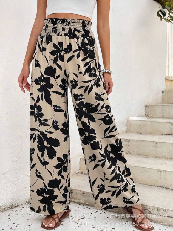 Casual Simple Comfortable High Waist Flower Print Wide Leg - Image 4