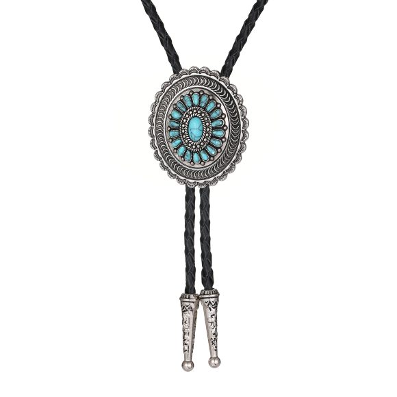 American Indian Western Style Turquoise Carved Bolo Tie - Image 3