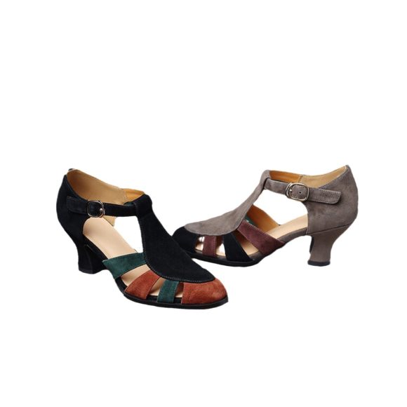Retro Hollowed Toe Box Roman Sandals Color Matching Round Toe High Heels - Image 5