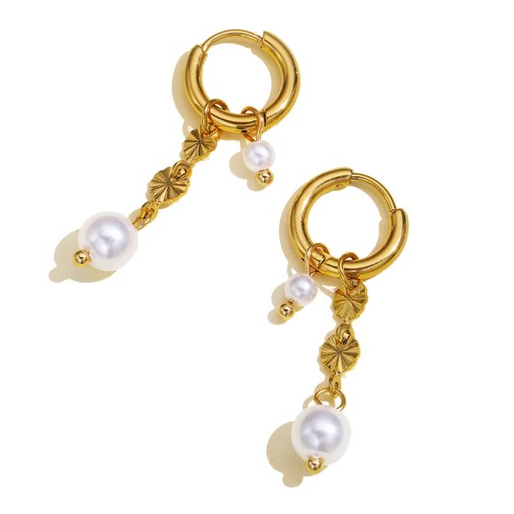 18K Gold Titanium Steel Pearl Earrings - Image 5