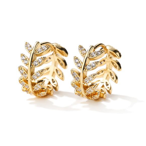 South Korea Niche Design Micro Inlaid Zircon Leaf-shaped Earring - Image 4