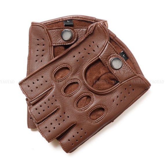 Riding Outdoor Leather Half Finger Sheepskin Gloves - Image 3