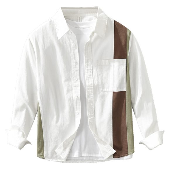 Men's Stitching Long-sleeved Shirt Fashion Cotton Casual All-match Artistic Loose Top - Image 4