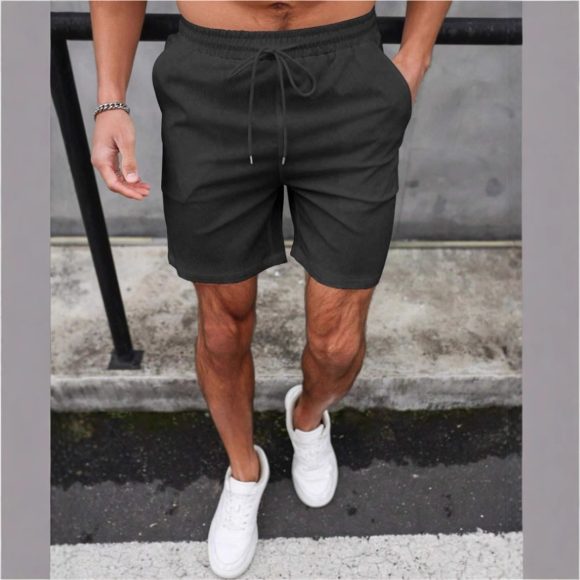 Drawstring Elastic Waist Breathable Solid Color Beach Shorts - Image 8