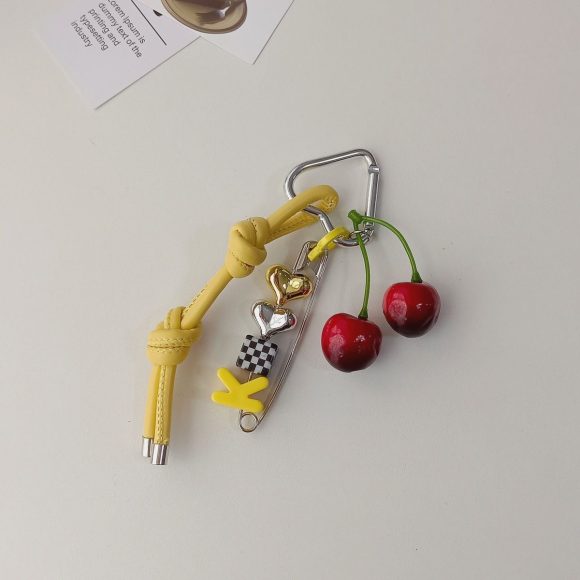 3D Cute Cherry Embroidered Handbag Car Keychain Pendant - Image 3