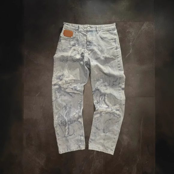 Casual All-match Graffiti Washed Worn Jeans - Image 3