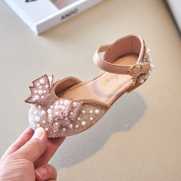 Summer Girls Pearl Bow Princess Shallow Mouth Pumps - Image 8
