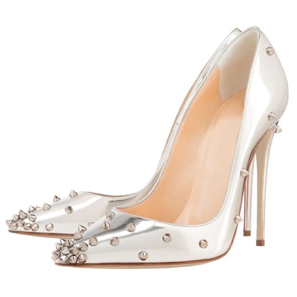 Pointed Toe Shallow Mouth Rivet Stiletto Heel Women's Shoes - Image 6
