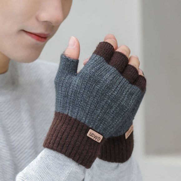 Men's Warm Thickened Knitting Half Finger Gloves - Image 8