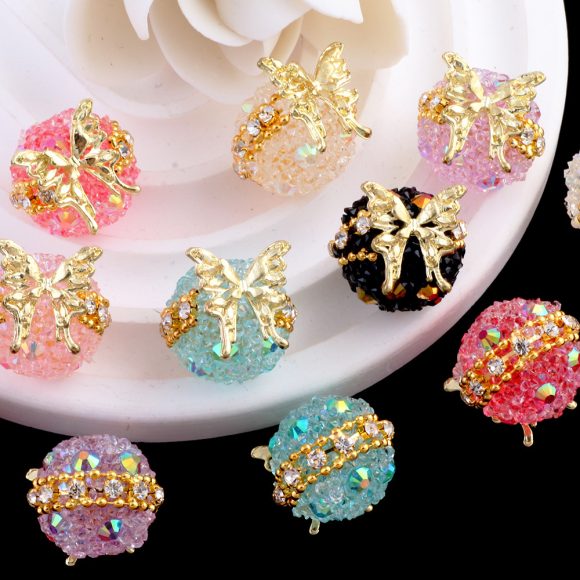 3d Butterfly Color Granulated Sugar Round Beads Diamond Pendant - Image 8