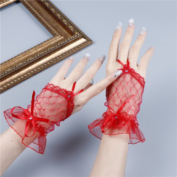 Mesh Lace Fingerless Bow Oversleeves Girl - Image 4
