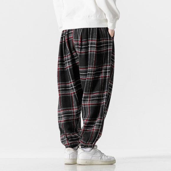 Hong Kong Style Plus Size Woolen Casual Harlan Plaid Pants - Image 3