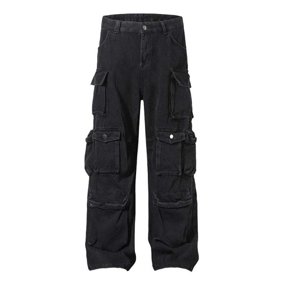High Street Multi-pocket Heavy Industry Washed Old Cargo Jeans - Image 5