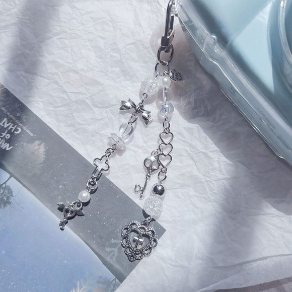 Beaded Bow Love Cross Keychain