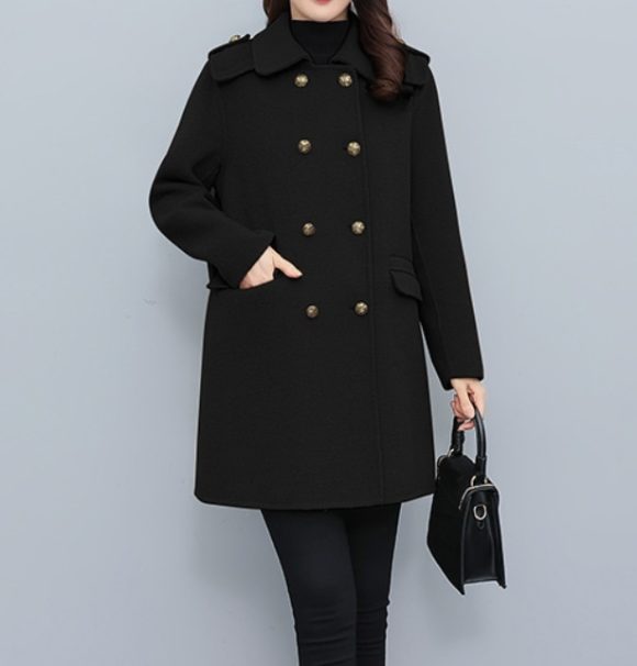 Korean Style Wool Double Breasted Coat For Women - Image 4