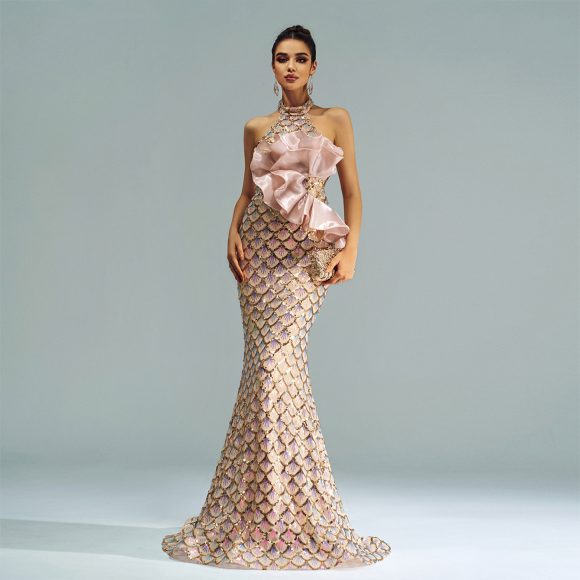 Halter Sequined Mermaid Evening Dress - Image 4