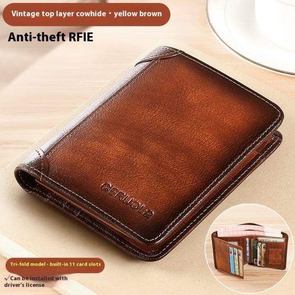 Genuine Leather Anti-theft Swiping Ultra-thin Cheng E Wallet - Image 4
