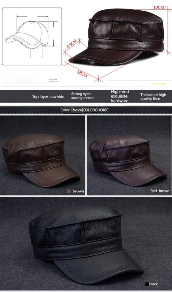 Autumn And Winter Men's Genuine Leather Octagonal Cap - Image 9