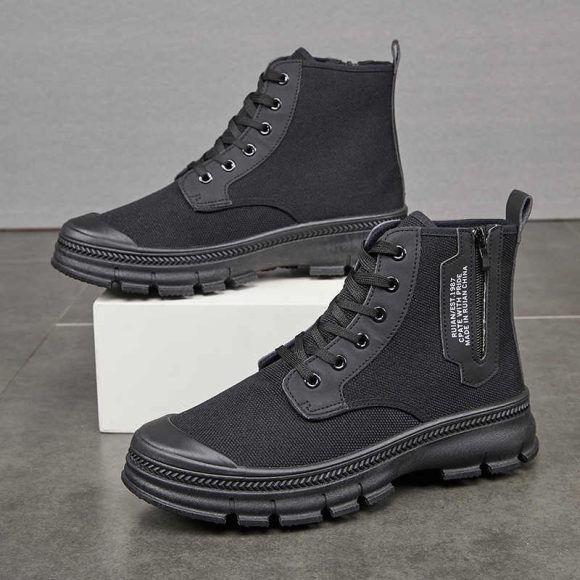 Hiking Boots Men's Side Zipper High-top Thicker Work Shoes - Image 4