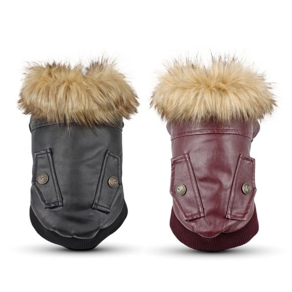 Autumn And Winter Clothes Dog Fur Collar Leather Coat - Image 2