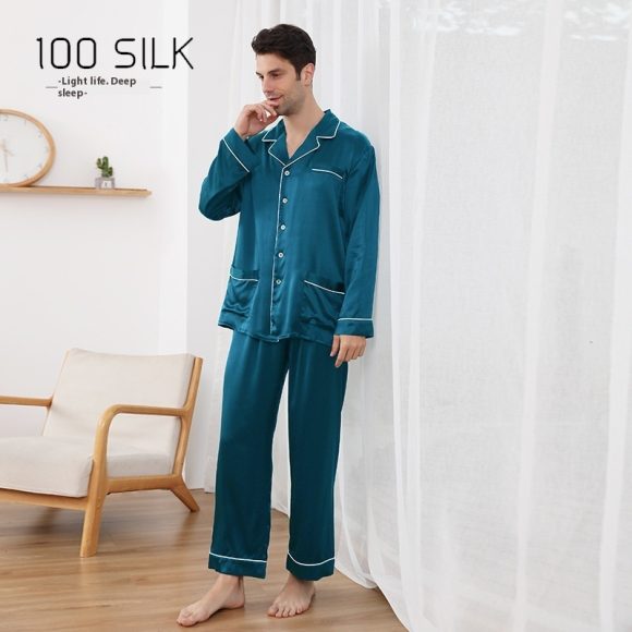 Men's Silk Pajamas 22 M Heavy Mulberry Silk Lapel Homewear - Image 3