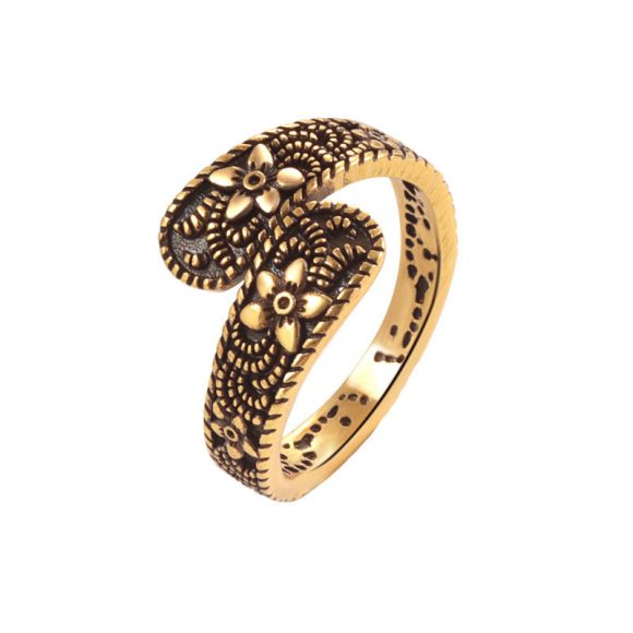 Niche Heavy Industry Design Ancient Golden Flower Irregular Open Ring - Image 6