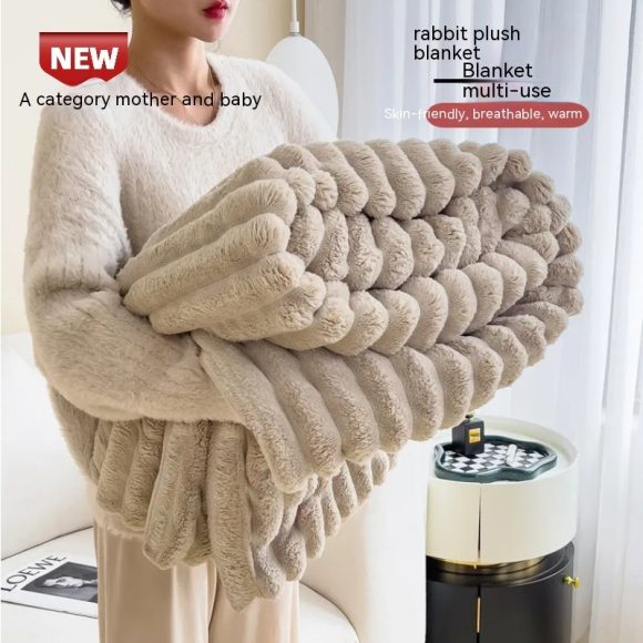 Soft Wind Bubble Velvet Blanket Warm Solid Rabbit Fur Blankets Double-sided Thickening Cover Throw Warm Fur Blanket - Image 4