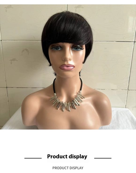 Short Straight Wig Women's Short Hair Head Cover Real Human Hair - Image 5