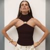Gold Ring Sleeveless Cold-shoulder Stretch Top - Image 4