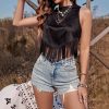 Women's Summer Casual Holiday Tassel Back Lace-up Sleeveless Solid Color Top