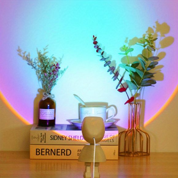 Rainbow Sunset Light Projector Lamp Atmosphere Led Night Light Romantic Mood Light Projector For Home Room Background Wall Decor Cute Robot Night Light Perfect For Home Decor - Image 6