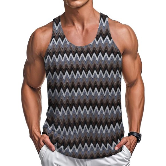 Summer Casual Men's Clothing Retro Style Contrast Color Wave Color Stripes Fabric Vest - Image 2